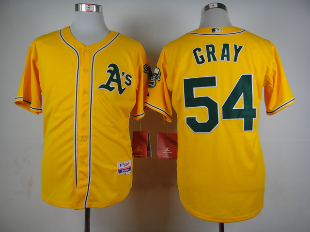 Men Oakland Athletics 54 Gray Yellow MLB Jerseys